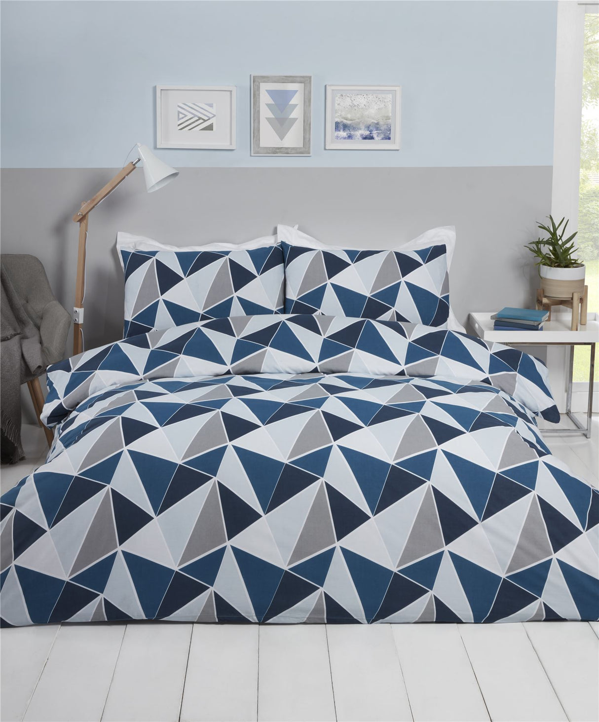  Abstract triangle design in shades of blush pink and grey 