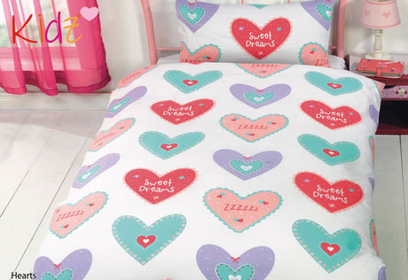 A colourful Hearts New Duvet Set featuring a charming heart pattern design to brighten any child's bedroom