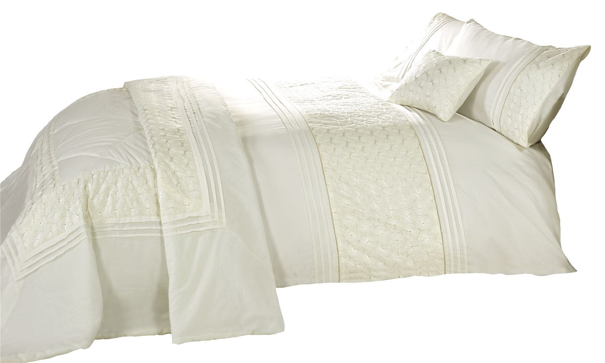 Stunning single pillowcase with matching duvet cover featuring delicate embroidery