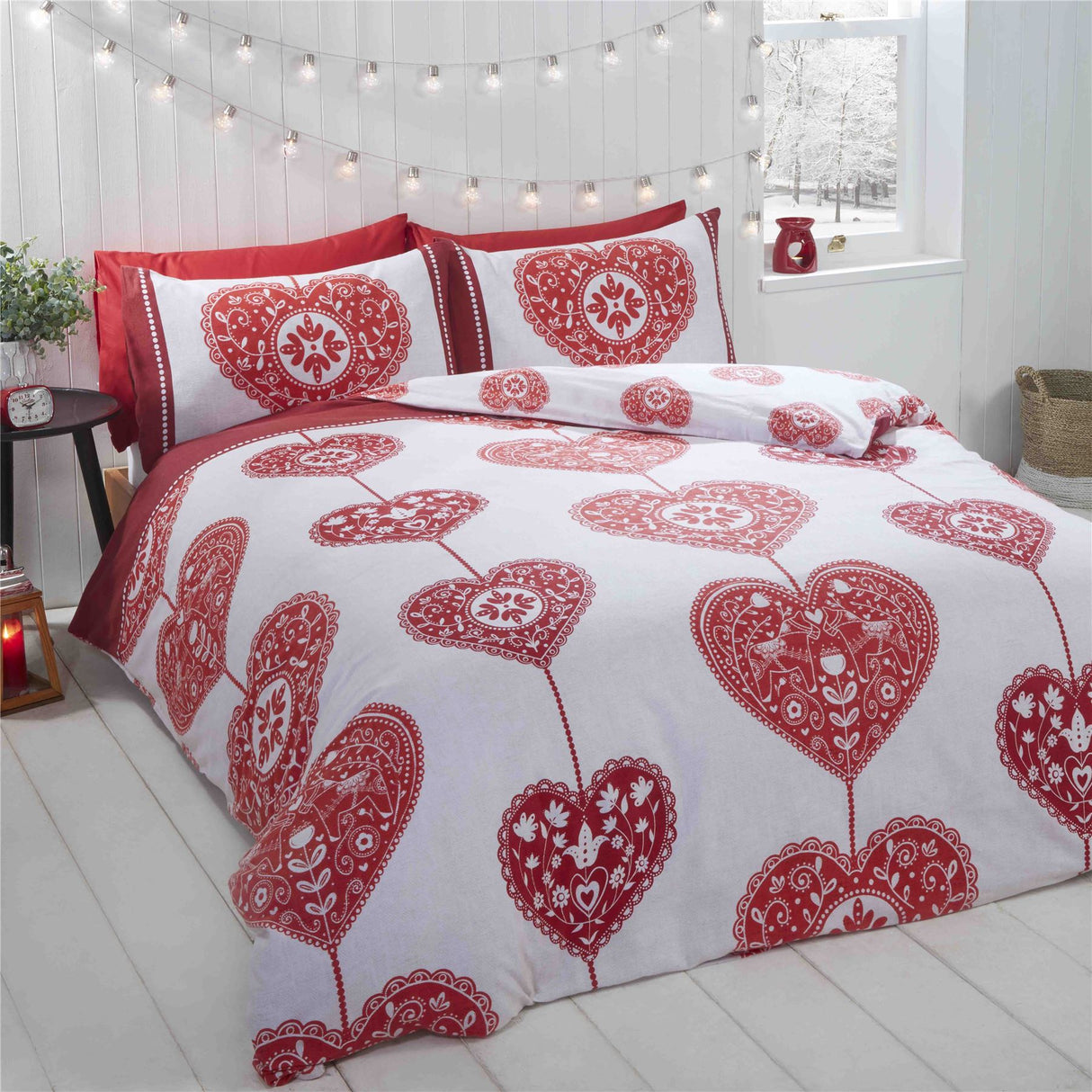 Stunning hearts pattern with Scandinavian style feel, printed on 100% brushed cotton