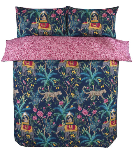 Double size Jungle Expedition Duvet Set with two matching pillowcases, featuring an eye-catching tropical print for a stylish bedroom upgrade