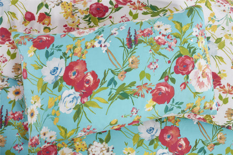 King size Ashbourne duvet set displaying a colourful floral pattern, with a fully reversible design and matching pillowcases for a coordinated bedroom look