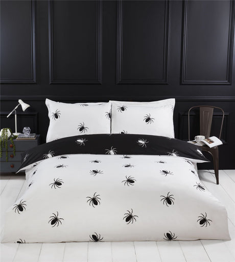 Luxurious black and white spider-inspired reversible duvet set with easycare fabric