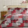 Luxurious alpine patchwork brushed cotton duvet cover featuring intricate ditsy patterns in red and grey for a cosy winter aesthetic