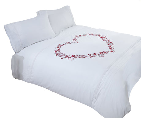 Kingsize heart embroidered bedding set showcasing intricate craftsmanship and charming patterns