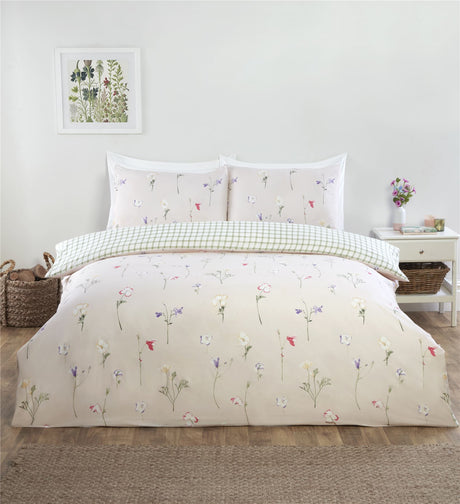 Elegant reversible bedding featuring delicate pink blooms and easycare fabric