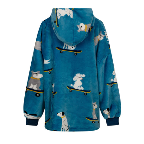 Close-up of a stylish dog in the oversized sherpa fleece hoodie showcasing warmth and comfort