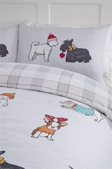 Complete bedding set with matching pillowcases, showcasing a delightful winter dog motif suitable for any season
