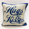 Rich chenille cushion with hugs and kisses as accent piece