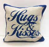 Rich chenille cushion with hugs and kisses as accent piece