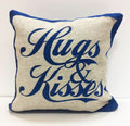 Decorative filled cushion featuring Hugs And Kisses slogan in soft chenille fabric, perfect for sofa accents