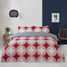 Reversible bedding featuring large and small geometric prints in bold colours