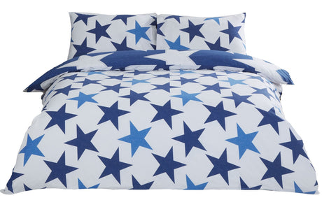 King size All Stars Duvet Set with contrasting star patterns and non-iron, easy-to-maintain fabric