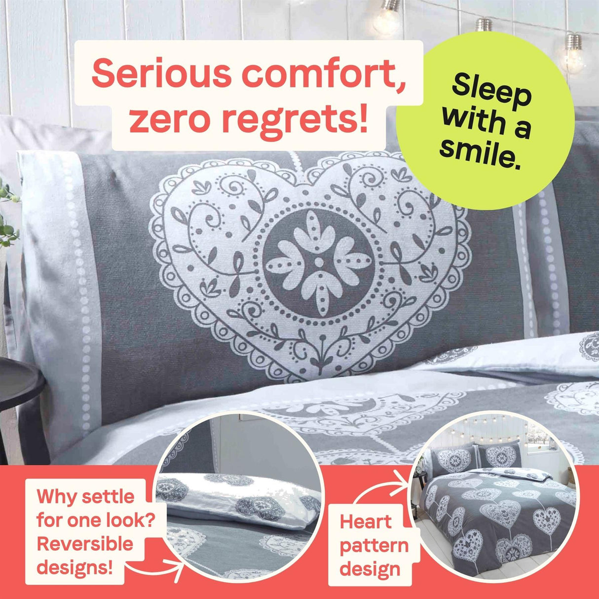 Scandi Heart Brushed Cotton Duvet Set