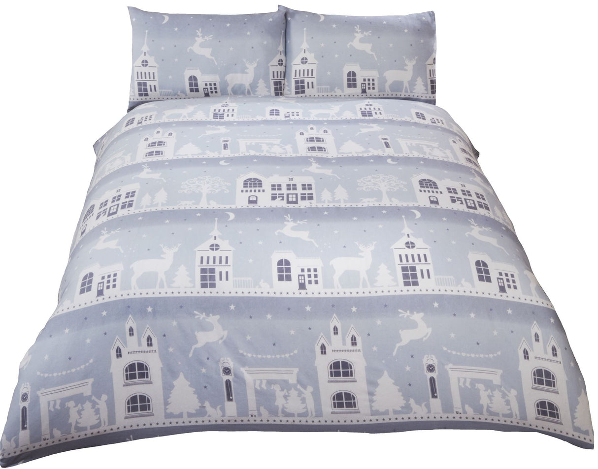 100% brushed cotton duvet set with festive reindeer road design
