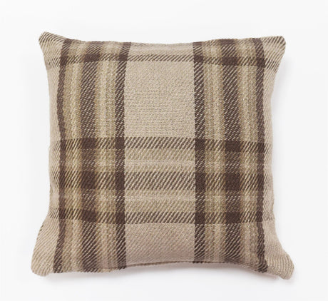 Cozy 43x43cm Highland Check Cushion featuring warm woven check design in natural colours, perfect for adding heritage charm to your home decor