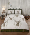 Rustic Angus Stag Brushed Cotton Duvet Set featuring stag head motifs on the front