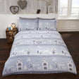 Scandi town silhouette with reindeers and christmas trees on 100% brushed cotton