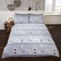 Scandi town silhouette with reindeers and christmas trees on 100% brushed cotton