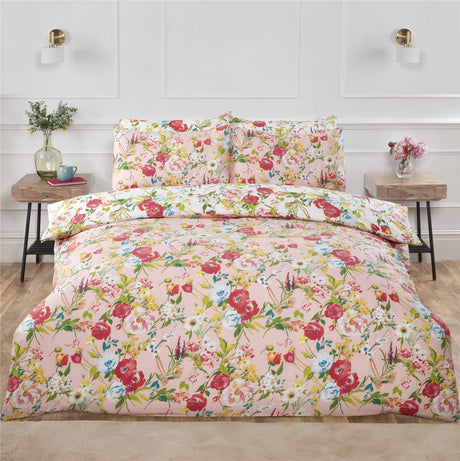 Brightly coloured Ashbourne duvet set featuring a vibrant painterly floral print on soft microfibre fabric