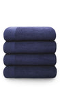 Luxurious denim-coloured 100% cotton bath sheet with a 600GSM thickness and plush, lofty pile