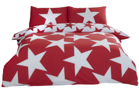 Double size reversible duvet cover showcasing large and small star patterns with matching pillowcases included