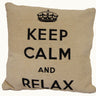 Soft chenille cushion with keep calm and carry on slogan