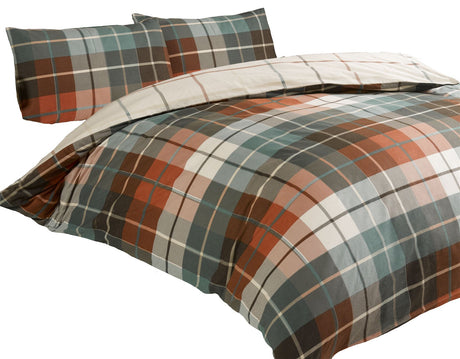 Lomond Check Flannellette duvet set showcasing timeless checked pattern on 100% brushed cotton fabric with button closure