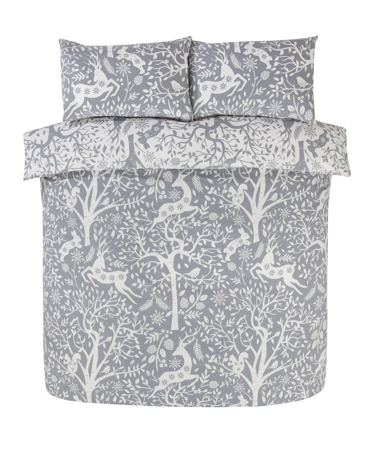 Close-up of the Tatton Duvet Set showcasing woodland animals and natural colours 