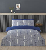 Luxurious Arches Duvet Set featuring a modern geometric pattern in calming ochre or blue