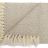 Rona Throw draped over a sofa highlighting its soft texture and stylish pattern in cream and natural tones