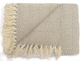 Rona Throw draped over a sofa highlighting its soft texture and stylish pattern in cream and natural tones