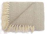 Rona Throw draped over a sofa highlighting its soft texture and stylish pattern in cream and natural tones