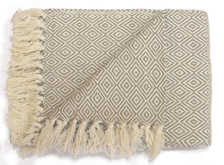 Rona Throw draped over a sofa highlighting its soft texture and stylish pattern in cream and natural tones