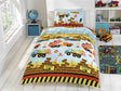 Bright and colourful Under Construction Duvet Set featuring a playful work yard design with bold colours and a popper closure