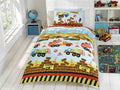 Bright and colourful Under Construction Duvet Set featuring a playful work yard design with bold colours and a popper closure