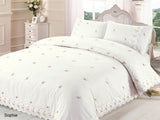 Luxurious Sophie Duvet Set with embroidered roses, lace trim, and button closure options