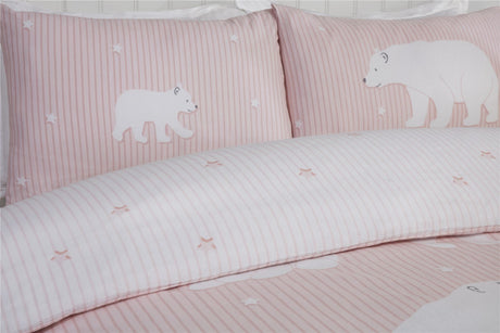 Kingsize brushed cotton duvet set with playful polar bear print and reversible starry stripe design, includes pillowcases
