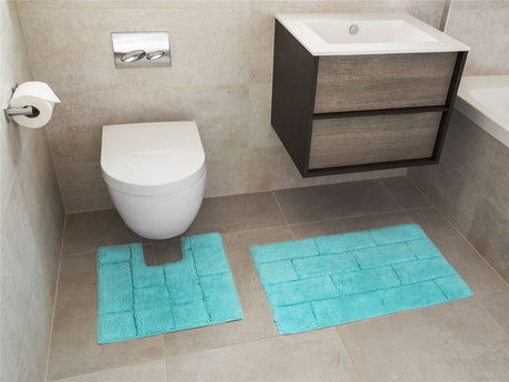Luxurious 2-Piece Tile Bath Mat Set featuring absorbent natural cotton pile and a soft-touch finish