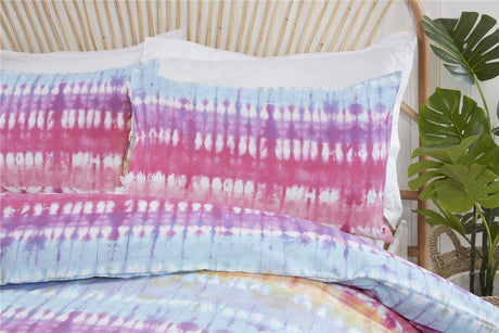 Fun and trendy tie dye duvet cover with vibrant colours and included matching pillowcases for single, double, and king beds