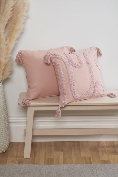 Close-up of the 43x43cm Cabana Tufted cushion showcasing 100% cotton fabric and sophisticated tufting