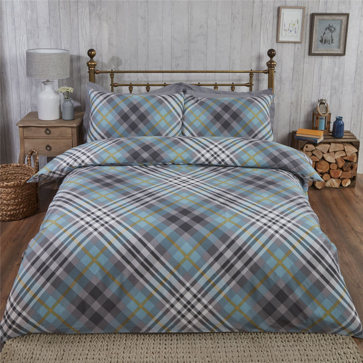 Tartan Brushed Cotton Duvet Set printed diagonally with a modern twist