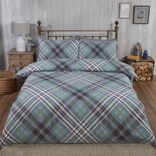 Tartan Brushed Cotton Duvet Set printed diagonally with a modern twist