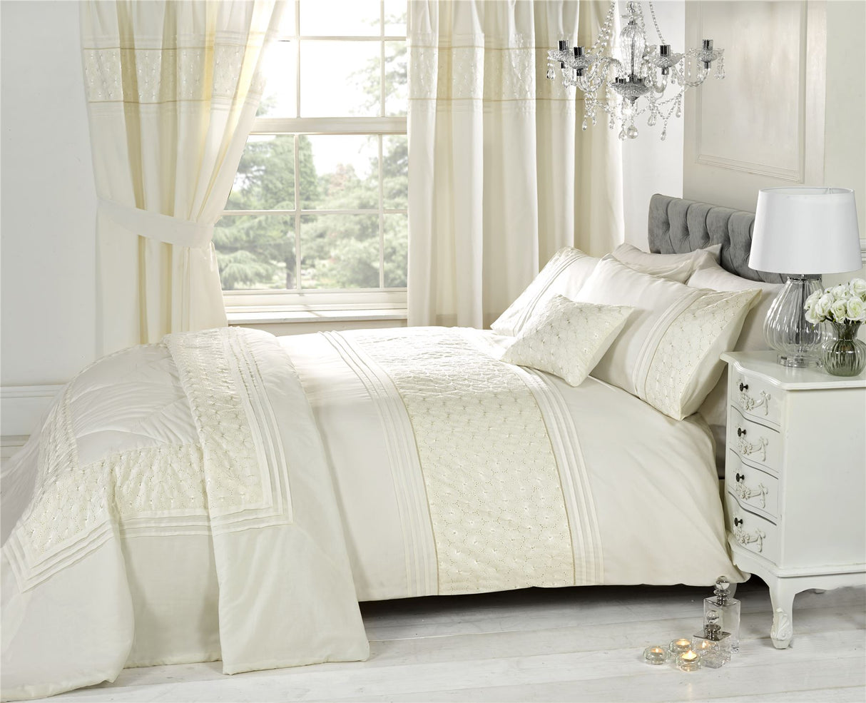Beautifully crafted single duvet cover with embroidered circles and pintuck edging