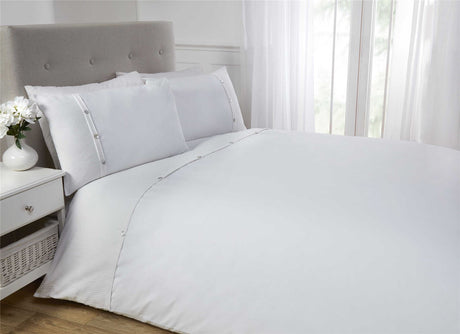 Luxurious 5th Avenue Duvet Set featuring a clean top cuff waffle design with pearl effect buttons for sophisticated bedroom décor