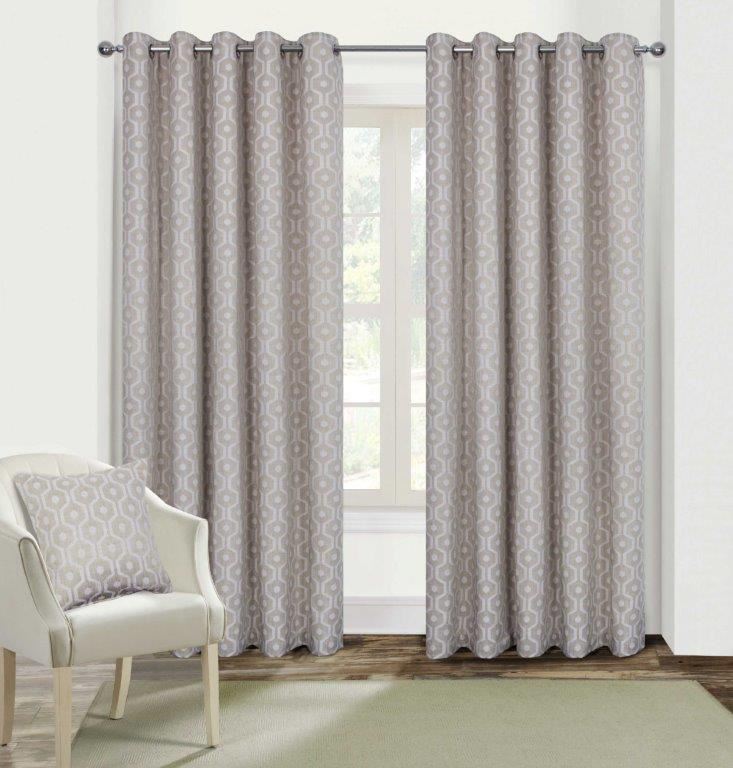 Energy efficient lined curtains with eyelet headers for pole hanging