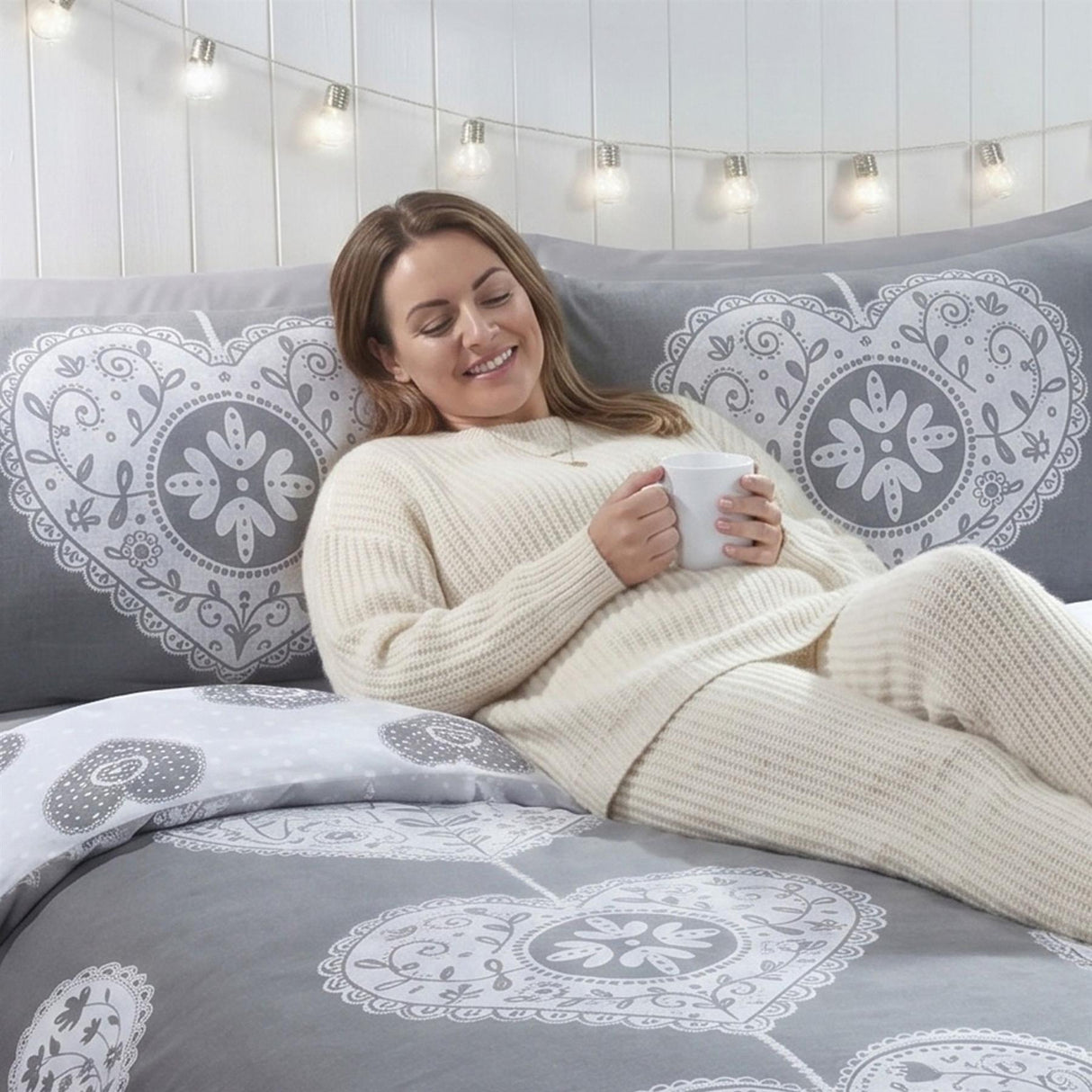 Scandi Heart Brushed Cotton Duvet Set