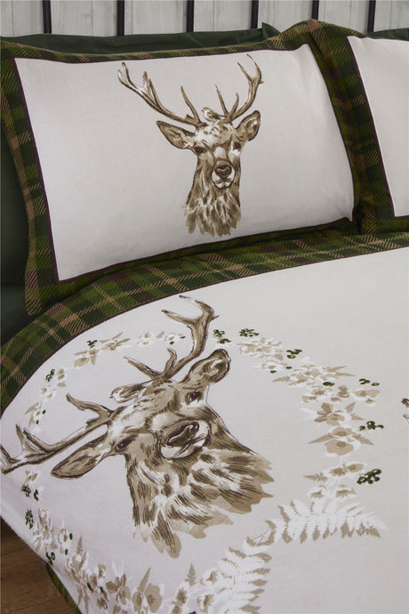 Reversible Angus Stag duvet set offering two winter-inspired looks in one bedding set