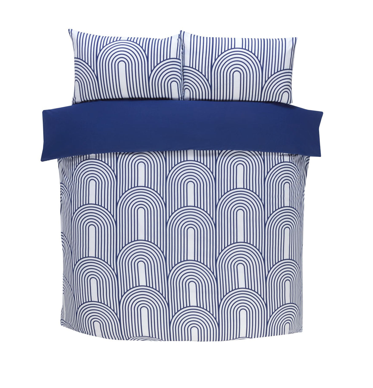 Double size Arches Duvet Set displayed on a bed, highlighting the matching pillowcases and vibrant colours