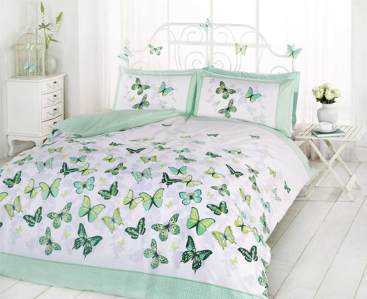 Butterflies fluttering on modern-themed Flutter Duvet Set featuring reversible designs for nature lovers